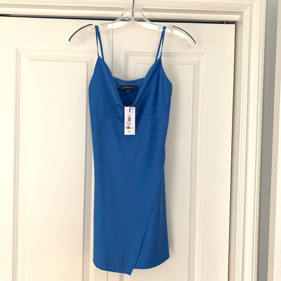 Dynamite Beatrix Blue Satin Dress (New With Tag) - Picture 2 of 7